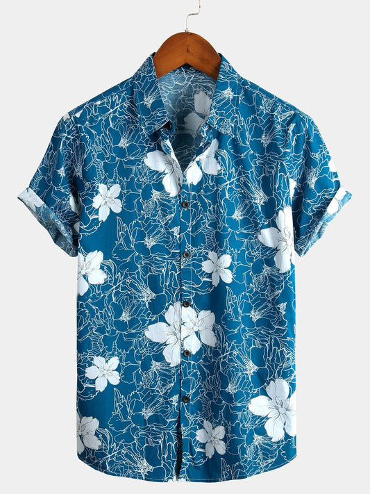 Camicia da uomo in cotone con stampa floreale per le feste