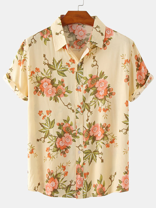 Camicia corta floreale retrò anni '70 da uomo