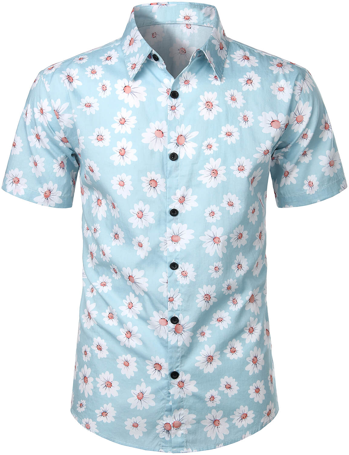 Camicia a maniche corte con stampa a fiori di margherite da uomo