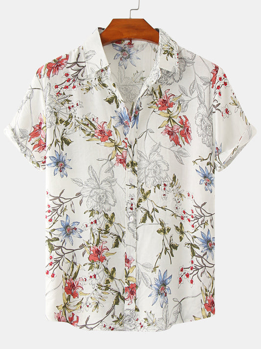 Camicia hawaiana estiva da uomo a maniche corte floreale vintage