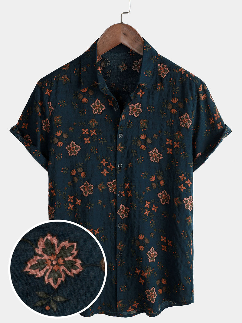Camicia estiva da uomo in cotone motivo floreale