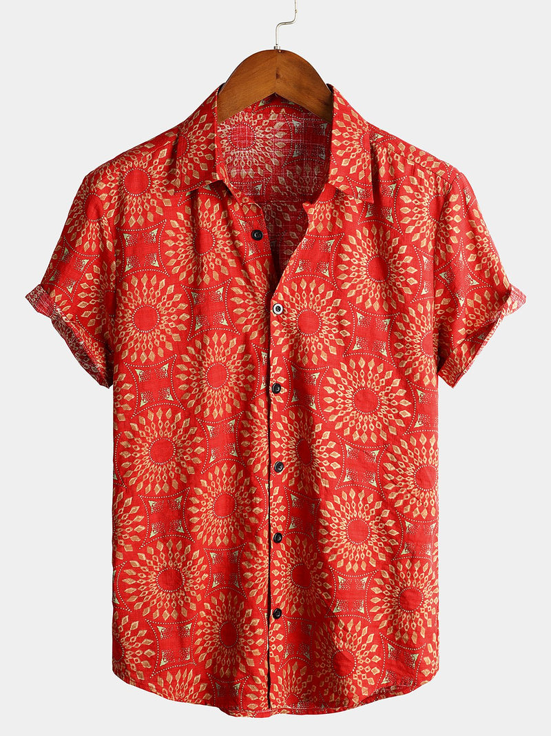 Camicia da uomo in cotone vintage a maniche corte