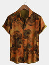 Camicia a maniche corte con stampa floreale retrò da uomo