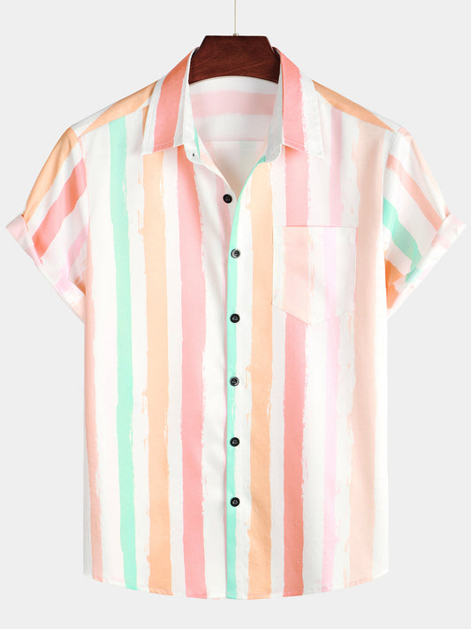 Camicia a righe verticali rosa e bianche da uomo