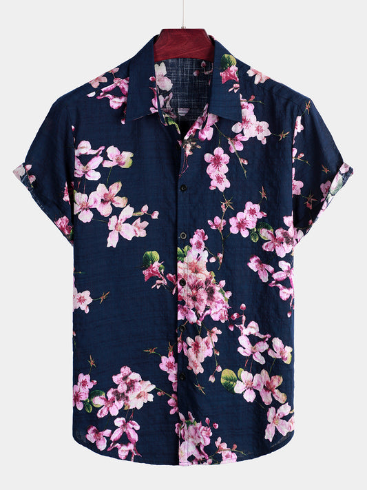 Camicia hawaiana tropicale da uomo in cotone floreale