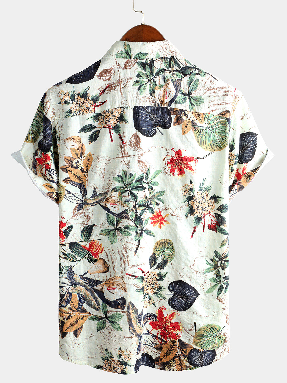 Camicia da uomo in cotone floreale con pianta hawaiana tropicale