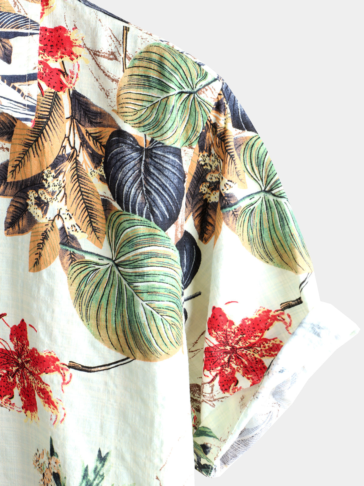 Camicia da uomo in cotone floreale con pianta hawaiana tropicale