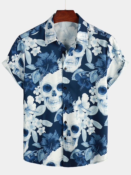 Camicia corta da uomo con stampa di teschi divertenti
