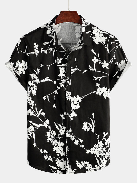Camicia casual a maniche corte in cotone traspirante nera da uomo