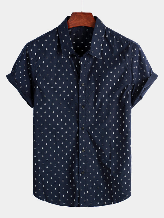 Camicia casual da uomo blu navy a maniche corte con stampa