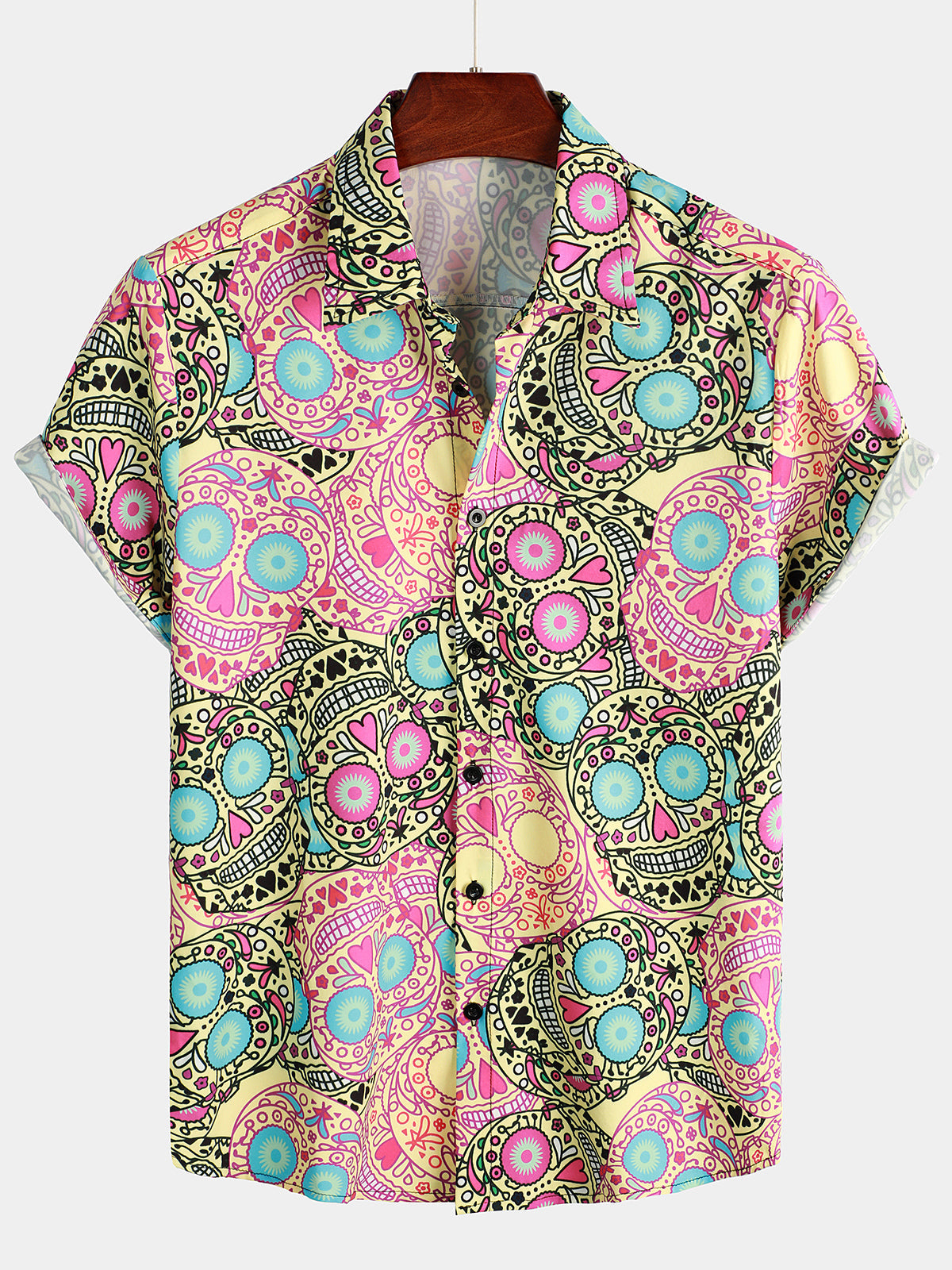 Camicia corta da uomo con stampa di teschi divertenti