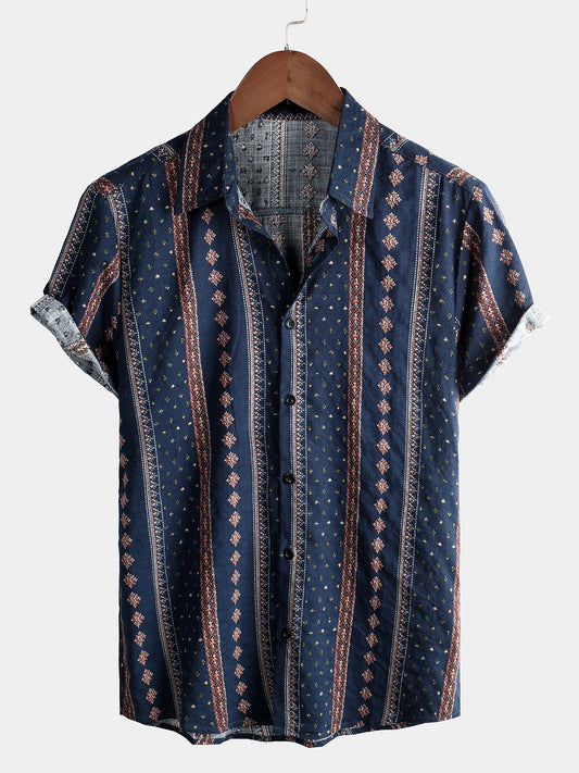 Camicia corta da uomo retrò in cotone degli anni '70 con bottoni