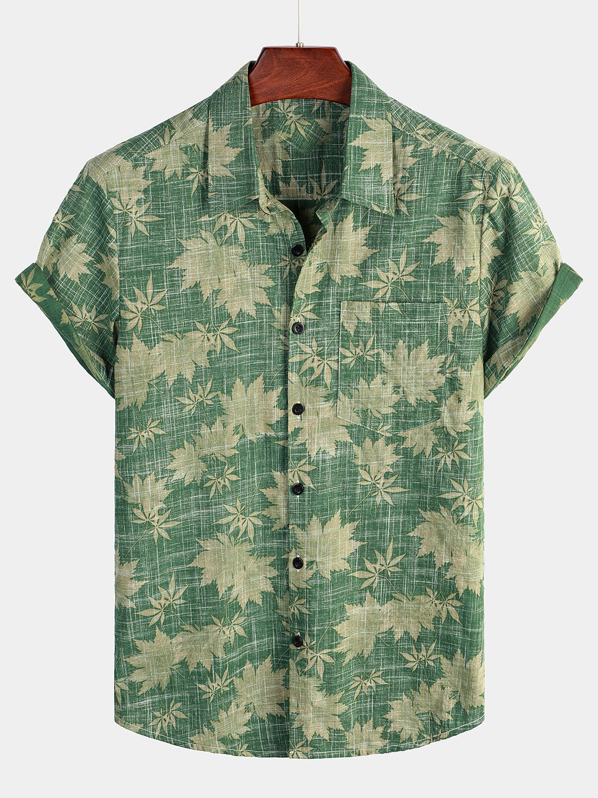 Camicia hawaiana retrò da uomo casual con tasca a foglia per le vacanze