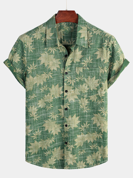 Camicia hawaiana retrò da uomo casual con tasca a foglia per le vacanze