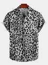 Camicia corta casual da uomo in cotone con stampa leopardata