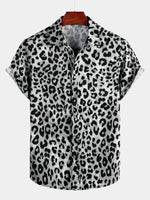 Camicia corta casual da uomo in cotone con stampa leopardata