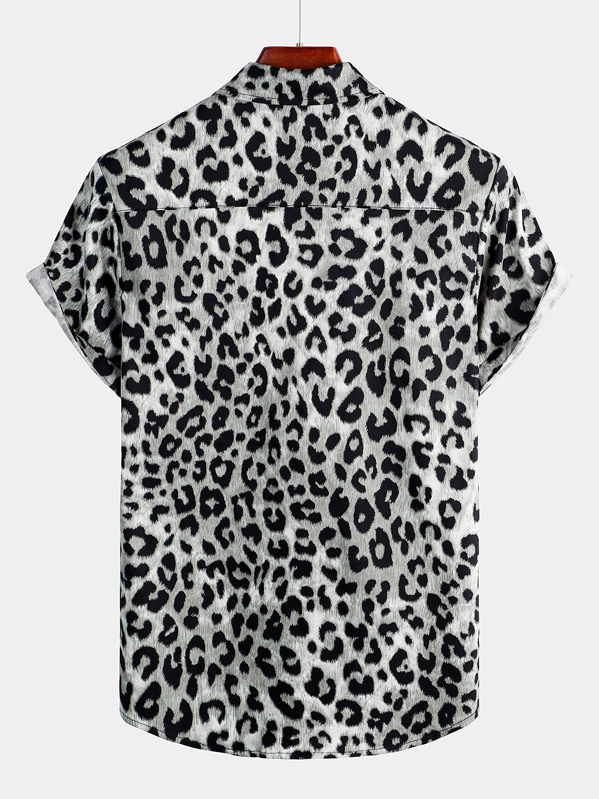 Camicia corta casual da uomo in cotone con stampa leopardata
