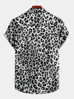 Camicia corta casual da uomo in cotone con stampa leopardata