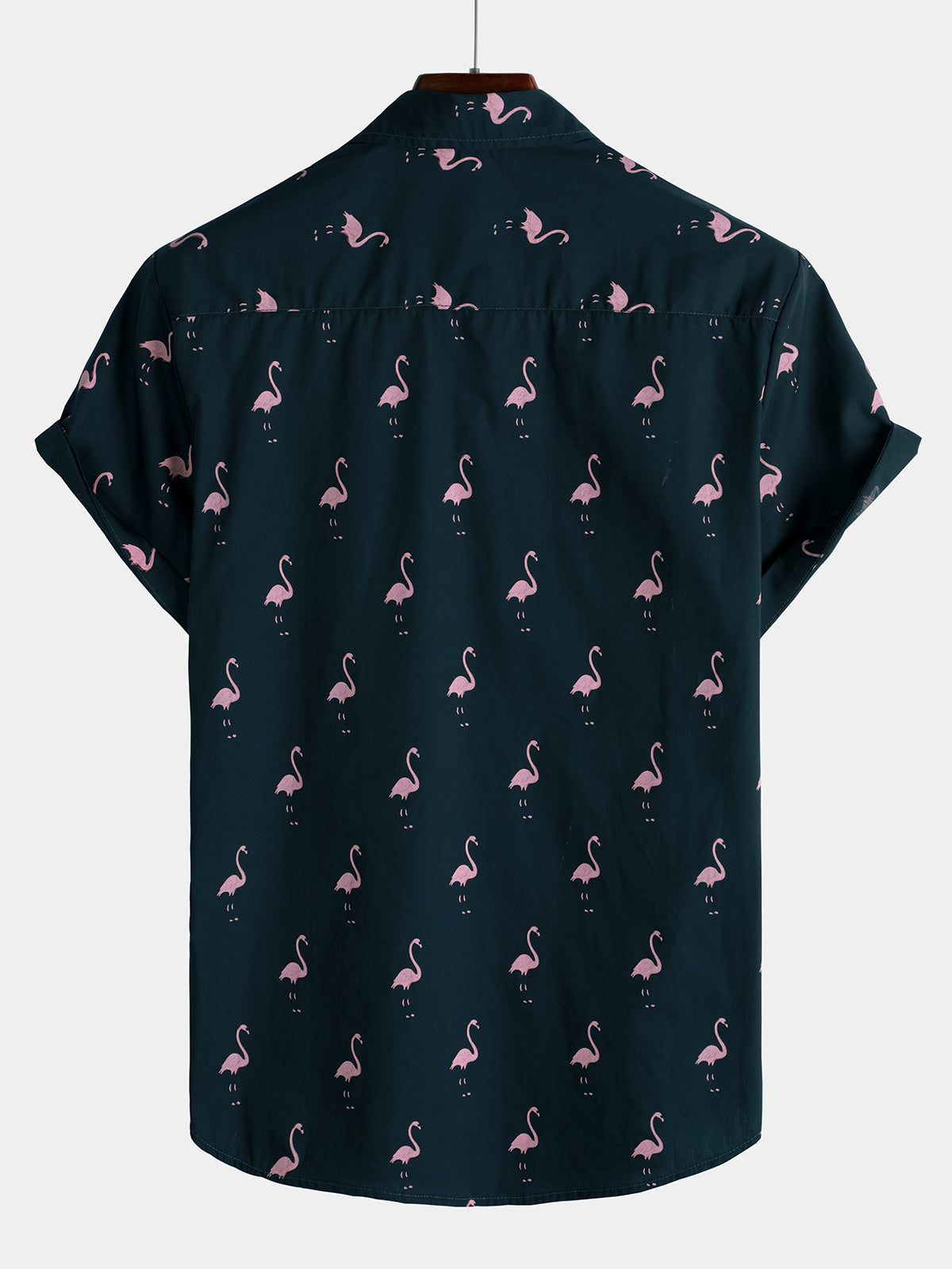 Camicia casual a maniche corte con stampa animalier tropicale fenicottero da uomo