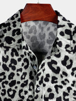 Camicia corta casual da uomo in cotone con stampa leopardata