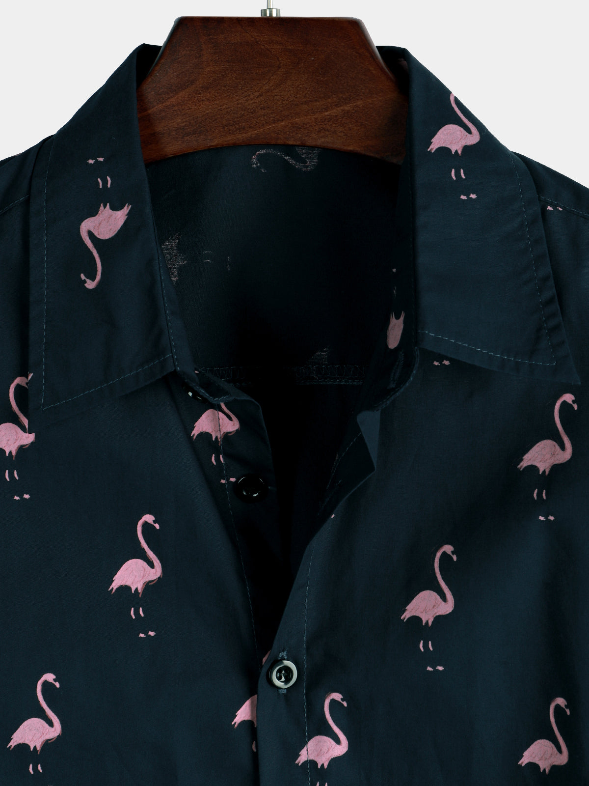 Camicia casual a maniche corte con stampa animalier tropicale fenicottero da uomo