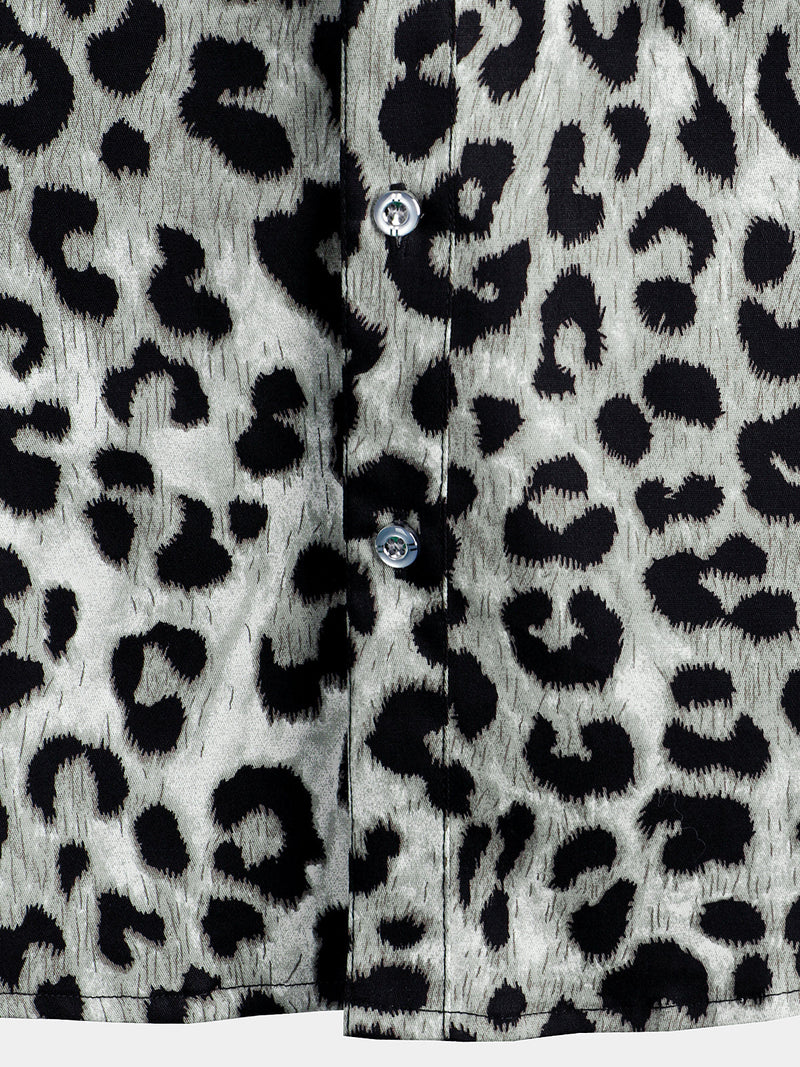Camicia corta casual da uomo in cotone con stampa leopardata