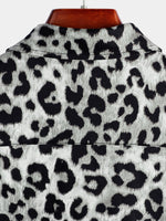 Camicia corta casual da uomo in cotone con stampa leopardata
