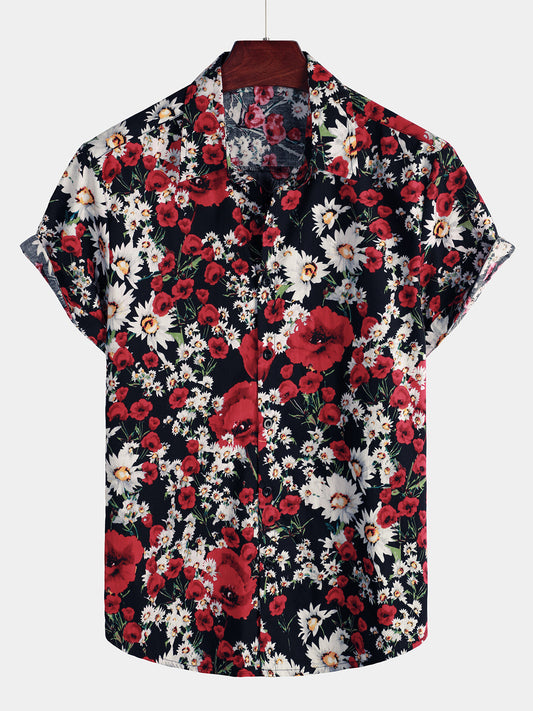 Camicia a maniche corte con stampa floreale da uomo