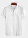 Camicia casual da uomo con colletto Henley a maniche corte