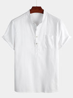 Camicia casual da uomo con colletto Henley a maniche corte