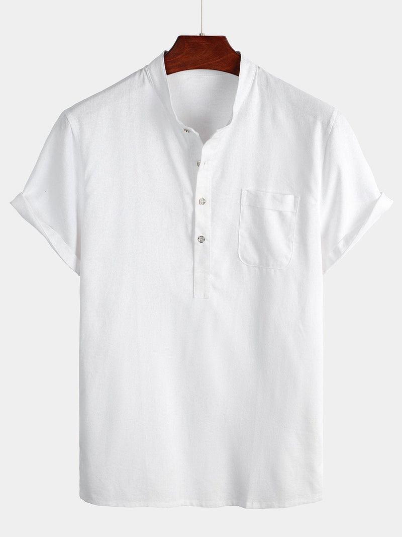 Camicia casual da uomo con colletto Henley a maniche corte
