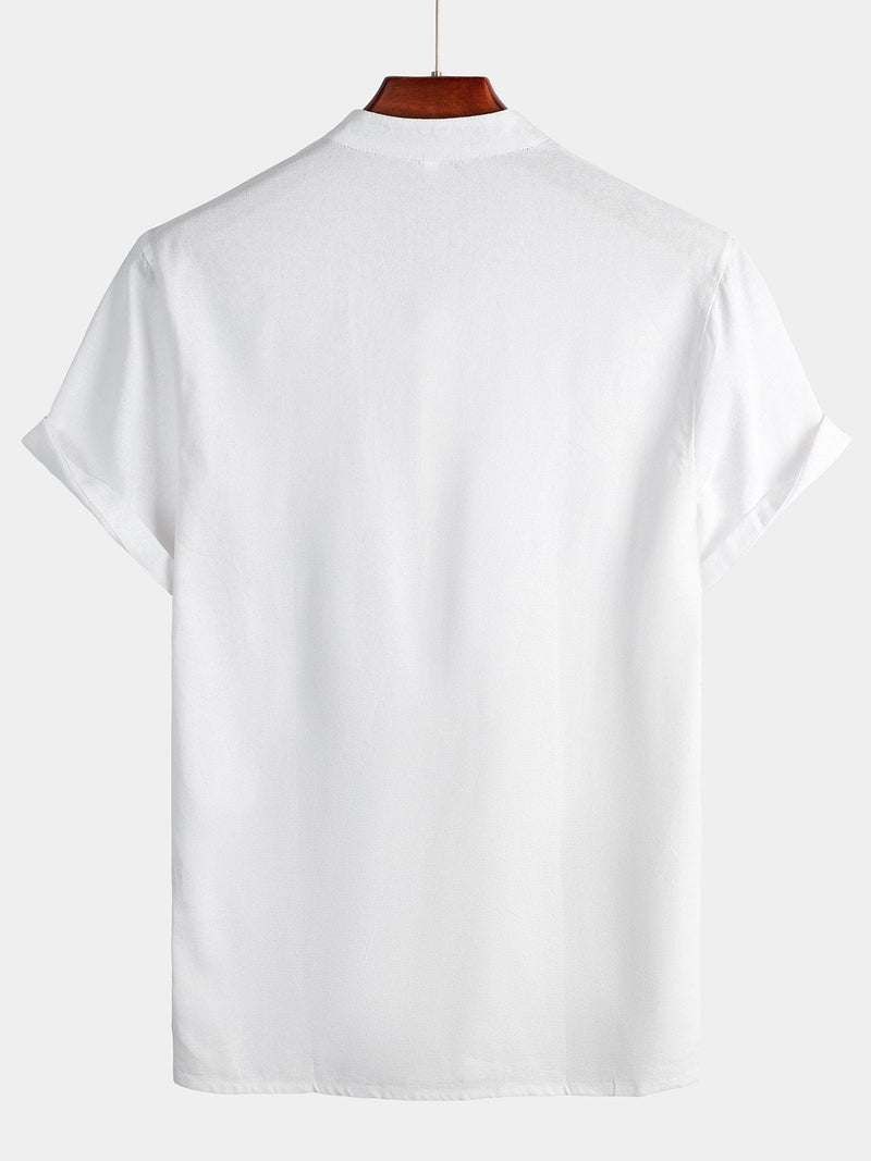 Camicia casual da uomo con colletto Henley a maniche corte