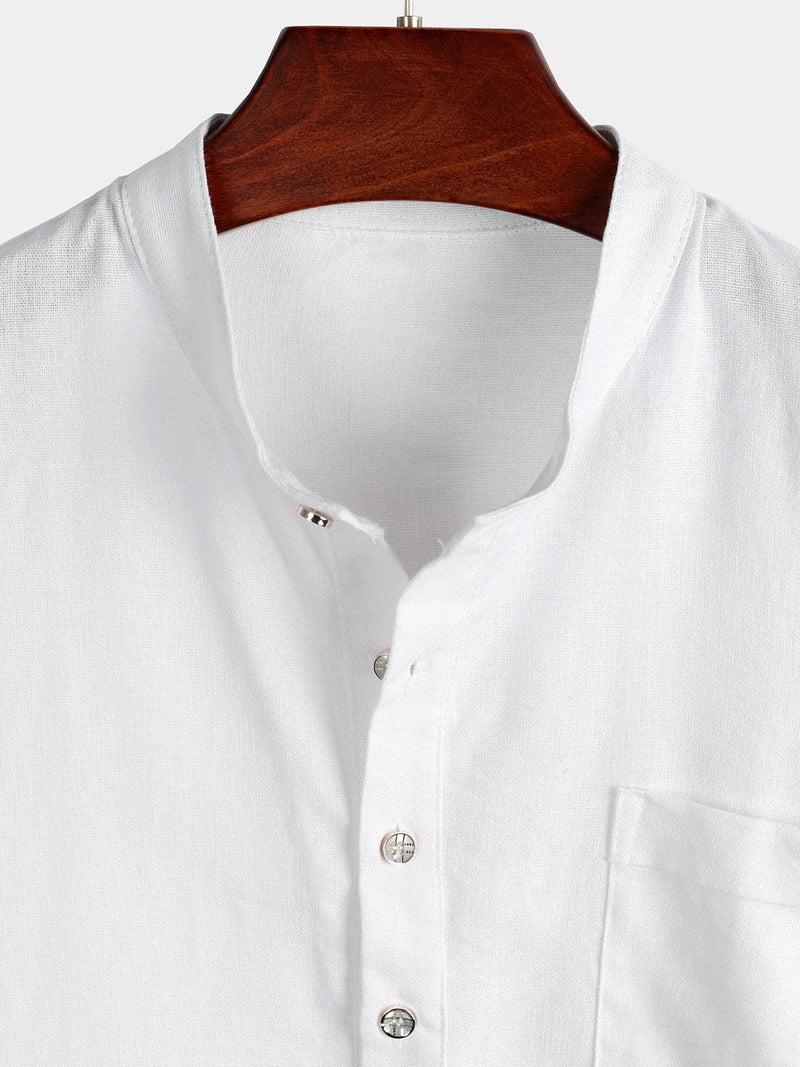Camicia casual da uomo con colletto Henley a maniche corte