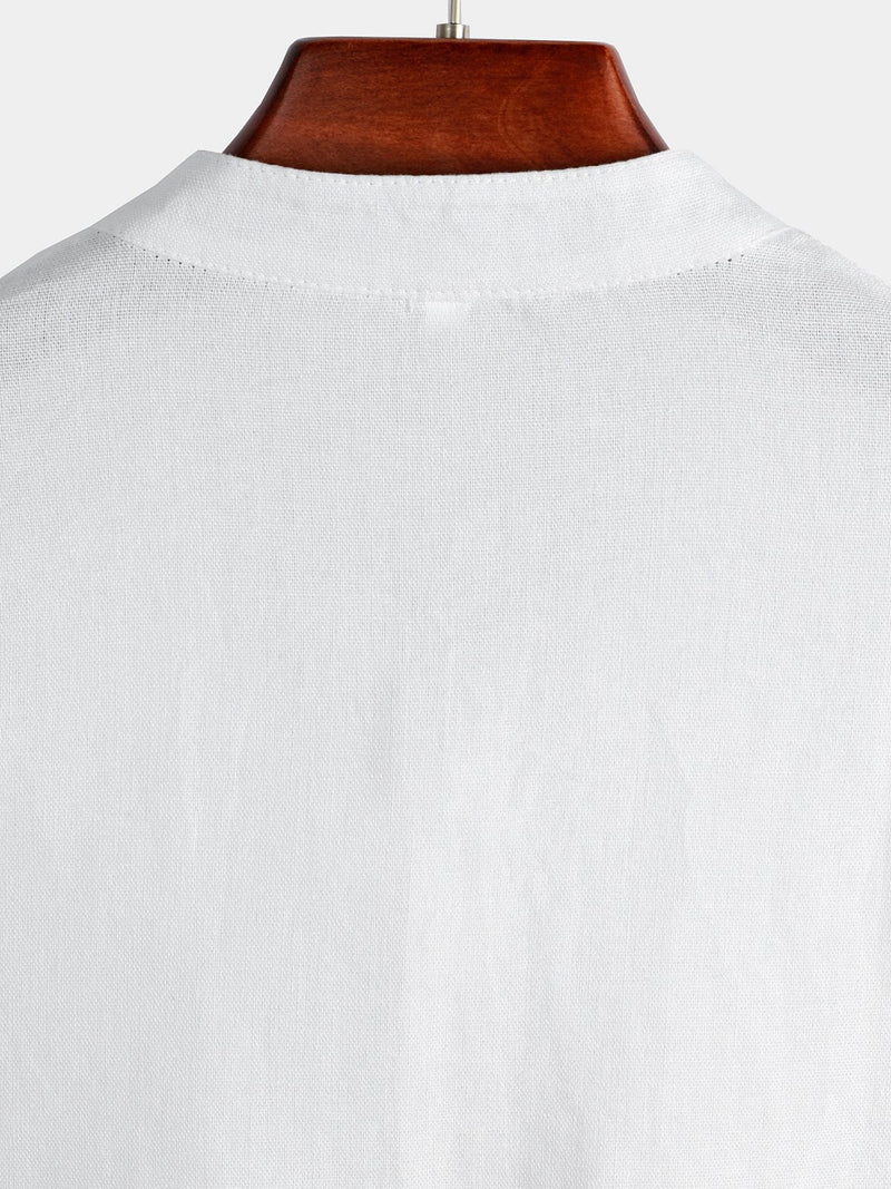 Camicia casual da uomo con colletto Henley a maniche corte