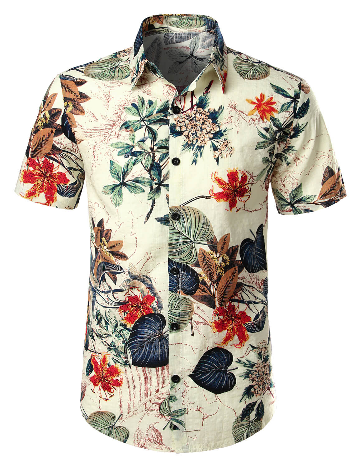 Camicia da uomo in cotone floreale con pianta hawaiana tropicale