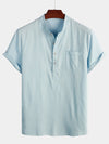 Camicia casual da uomo con colletto Henley a maniche corte