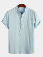 Camicia casual da uomo con colletto Henley a maniche corte
