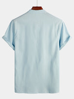 Camicia casual da uomo con colletto Henley a maniche corte