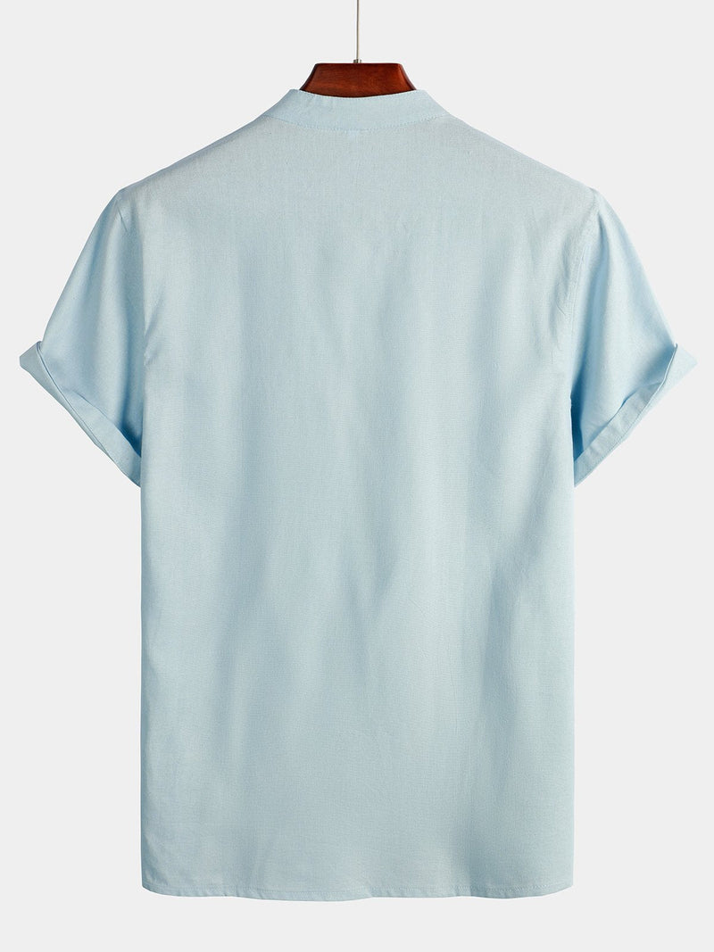 Camicia casual da uomo con colletto Henley a maniche corte