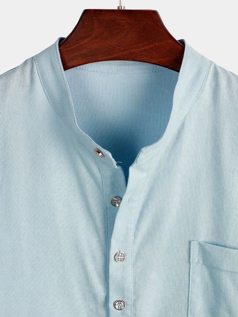 Camicia casual da uomo con colletto Henley a maniche corte