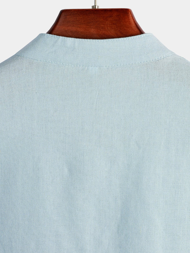 Camicia casual da uomo con colletto Henley a maniche corte