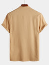 Camicia casual da uomo con colletto Henley a maniche corte