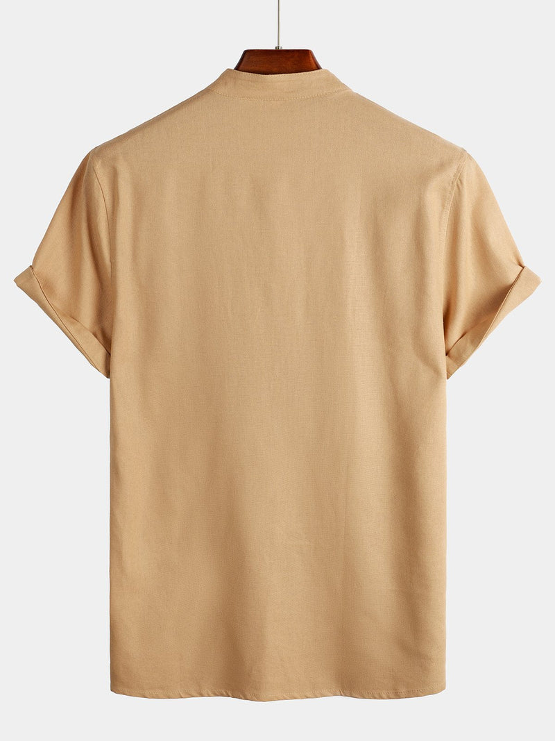 Camicia casual da uomo con colletto Henley a maniche corte