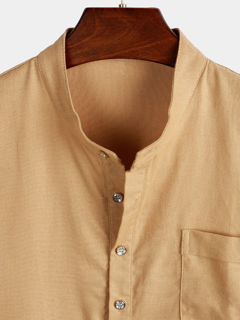 Camicia casual da uomo con colletto Henley a maniche corte