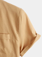 Camicia casual da uomo con colletto Henley a maniche corte