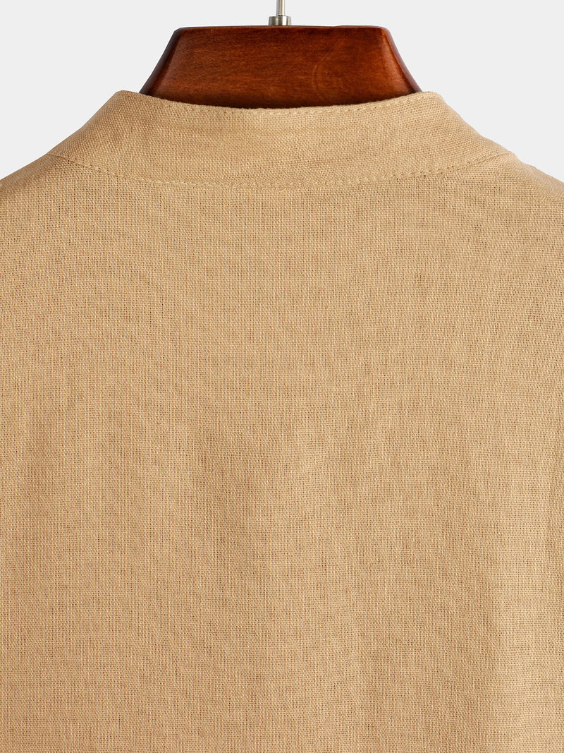 Camicia casual da uomo con colletto Henley a maniche corte