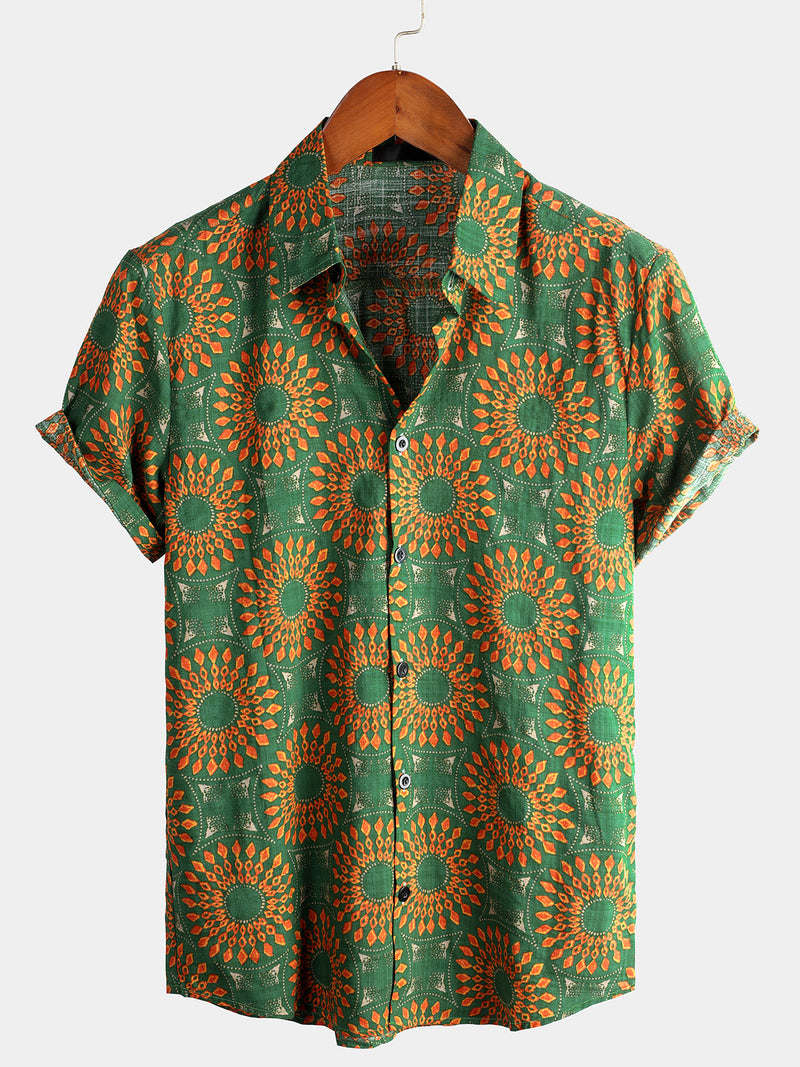 Camicia da uomo in cotone vintage a maniche corte