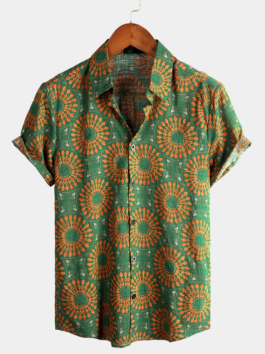 Camicia da uomo in cotone vintage a maniche corte