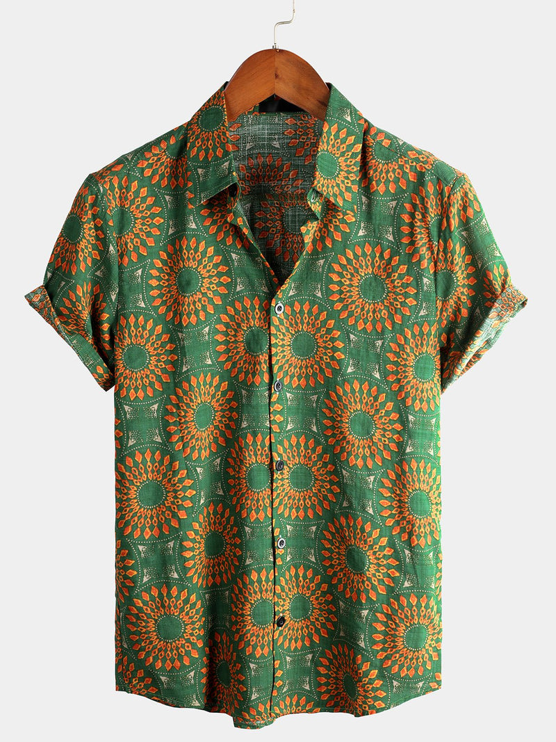 Camicia da uomo in cotone vintage a maniche corte