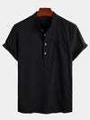 Camicia casual da uomo con colletto Henley a maniche corte